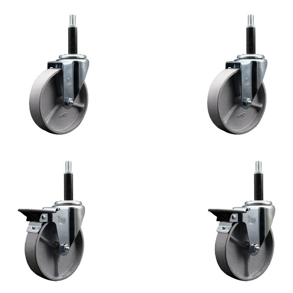 5'' Semi Steel Wheel Swivel 3/4'' Expanding Stem Caster Set 2 Brakes, 4PK